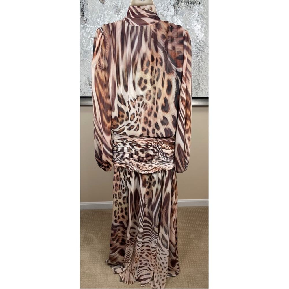 RETROFETE Opaline Long Sleeve Animal Print Ruched Draped Neck Maxi Dress Sz XS - Picture 7 of 9